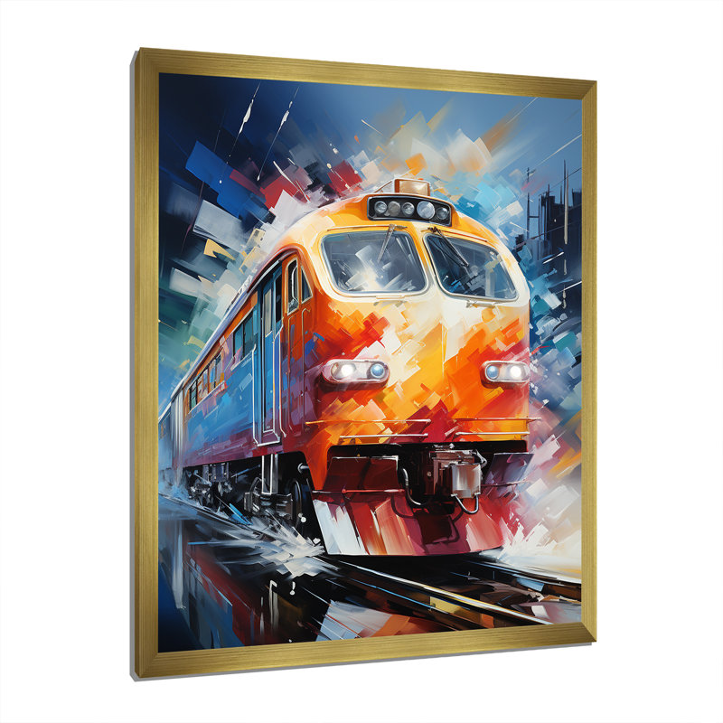 Abstrait train vibrant mouvement III - art mural moderne sur toile, Encadrement doré, H 32 po x l 24 po x P 1 po