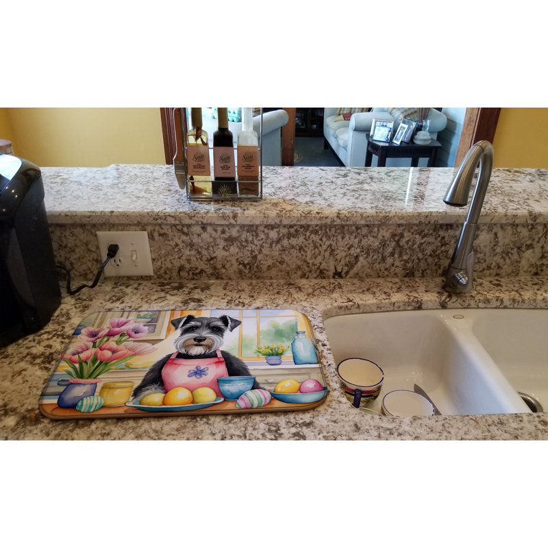 Decorating Easter Schnauzer Dish Drying Mat