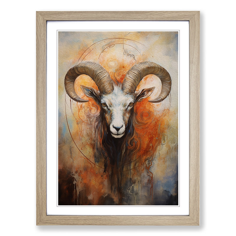 Capricorn Zodiac Gestural No.2 - Single Picture Frame Print on Wood, Oak Framed, 64cm H x 46cm W x 2cm D