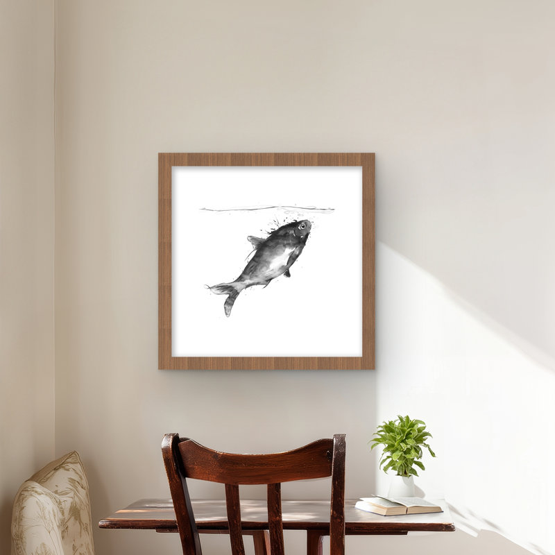 Joyeux poisson qui nage heureux - animaux gris, H 16 po x l 16 po, Brun
