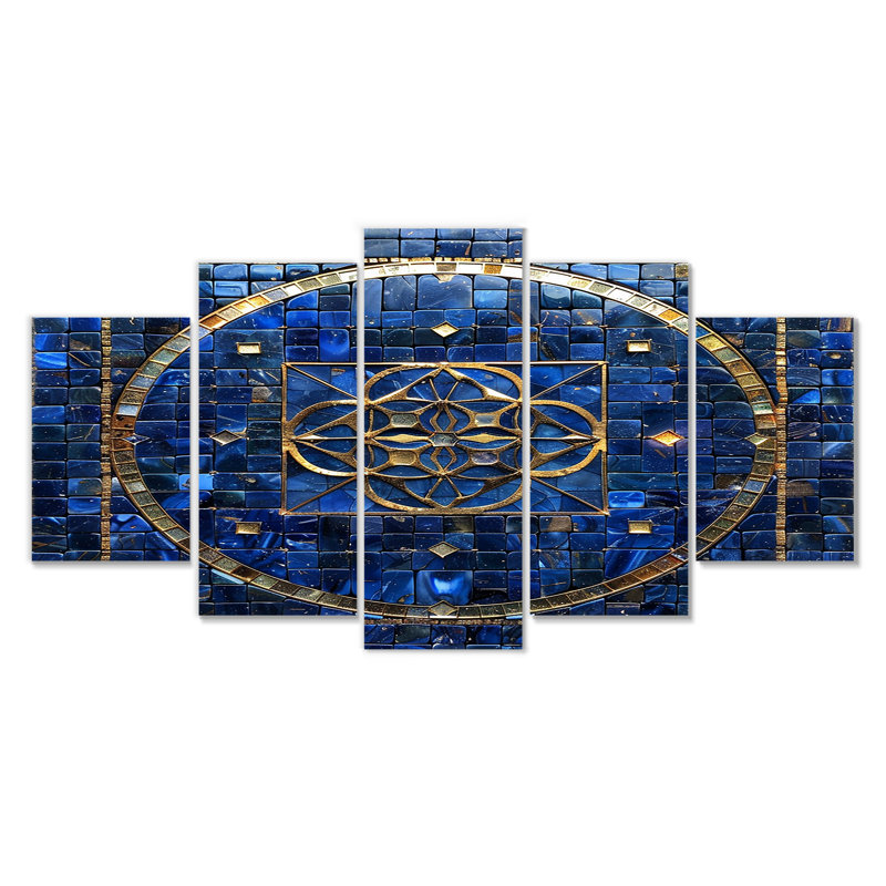 «Balance Flower Of Life Blue Gold - Ensemble de 5 décorations murales géométriques», H 32 po x l 60 po
