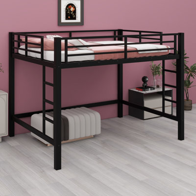 Metal Loft Bed with Ladder & Safety Guardrails