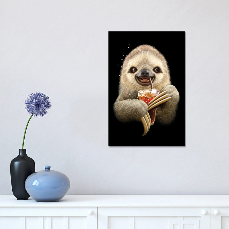 Sloth & Soft Drink by Adam Lawless - Wrapped Canvas Gallery-Wrapped Canvas Giclée, 30.48 cm H x 45.72 cm W
