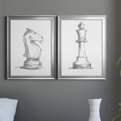 Chess Room Study I - Ensemble de 2 reproductions d'art sur toile