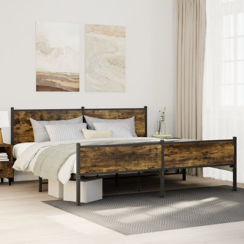 Denita Bed, Smoked Oak, 91.5cm H x 198cm W x 207cm L