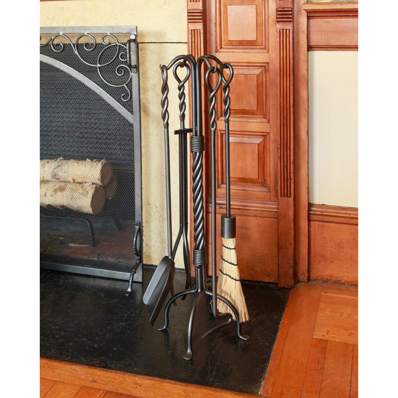Shaurya Iron Fireplace Tool Set, Graphite Powder Coated