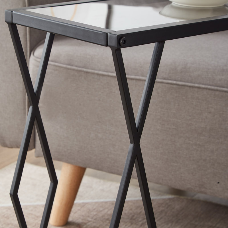 C-Shaped Accent Table,Glass Top End table, Black