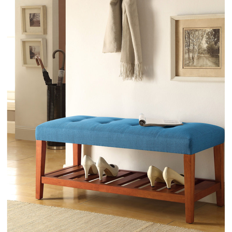 Banc rembourré en tissu avec rangement ouvert, Bleu