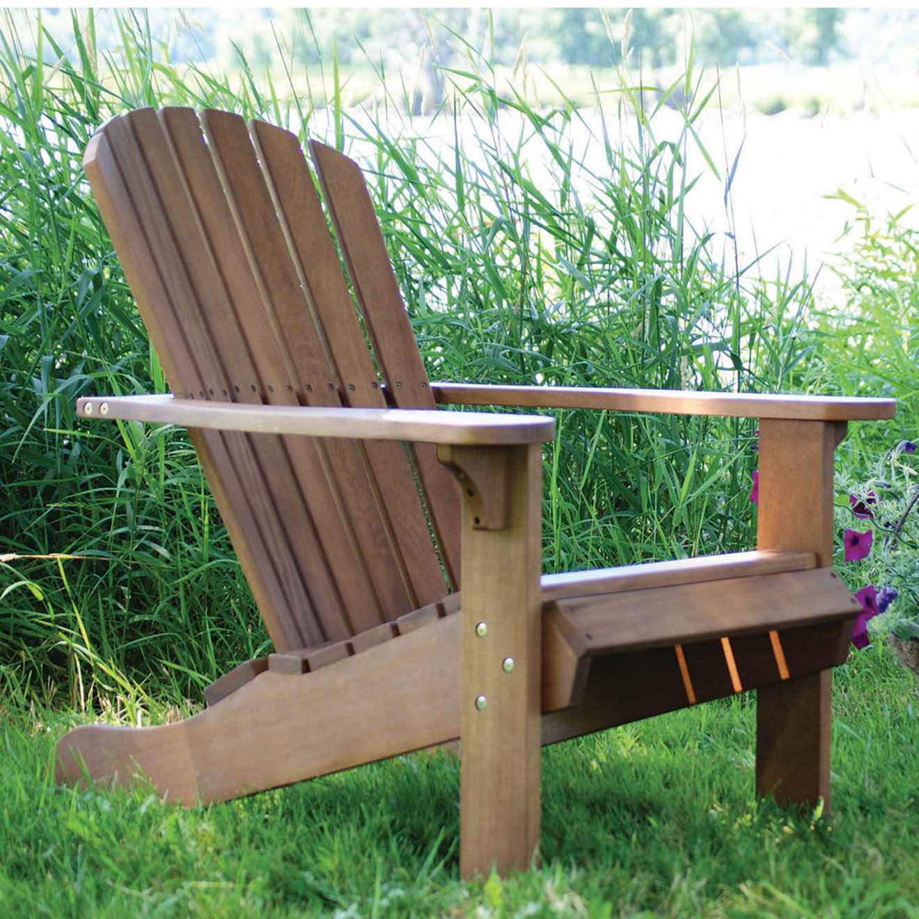 Aredale Eucalyptus Outdoor Adirondack Chair with Ottoman, Brown