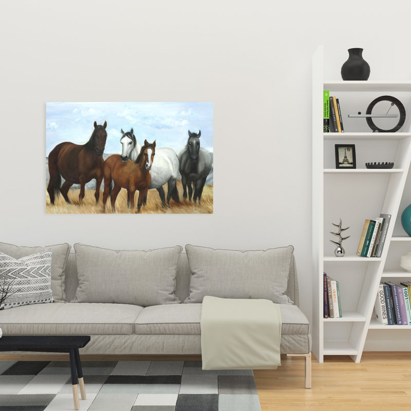Chevaux dans la prairie sur toile | Décoration de chambre rustique
