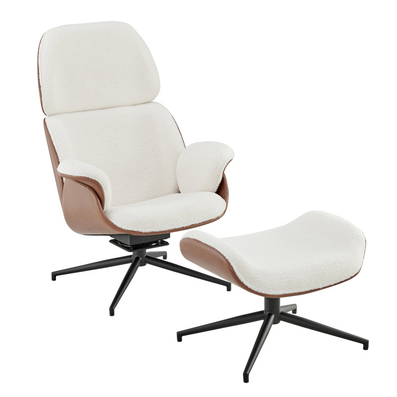 Ivory Faux Leather Swivel Lounge Chair with Metal Frame
