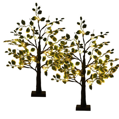 Lighted Artificial Bonsai Tree with 48 Warm White LEDs, Battery & USB Powered, Eucalyptus