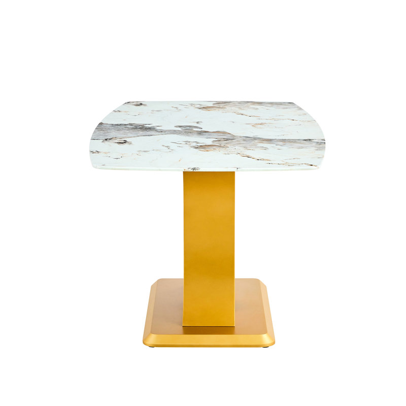 Table de salle à manger contemporaine en verre marbré avec de magnifiques pieds dorés pour une superbe surface: pour une utilisation durable