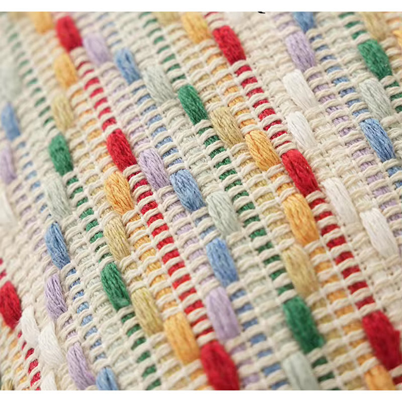 Multicolor Cotton Jacquard Striped Fringe Pillow Cover 18" x 18"