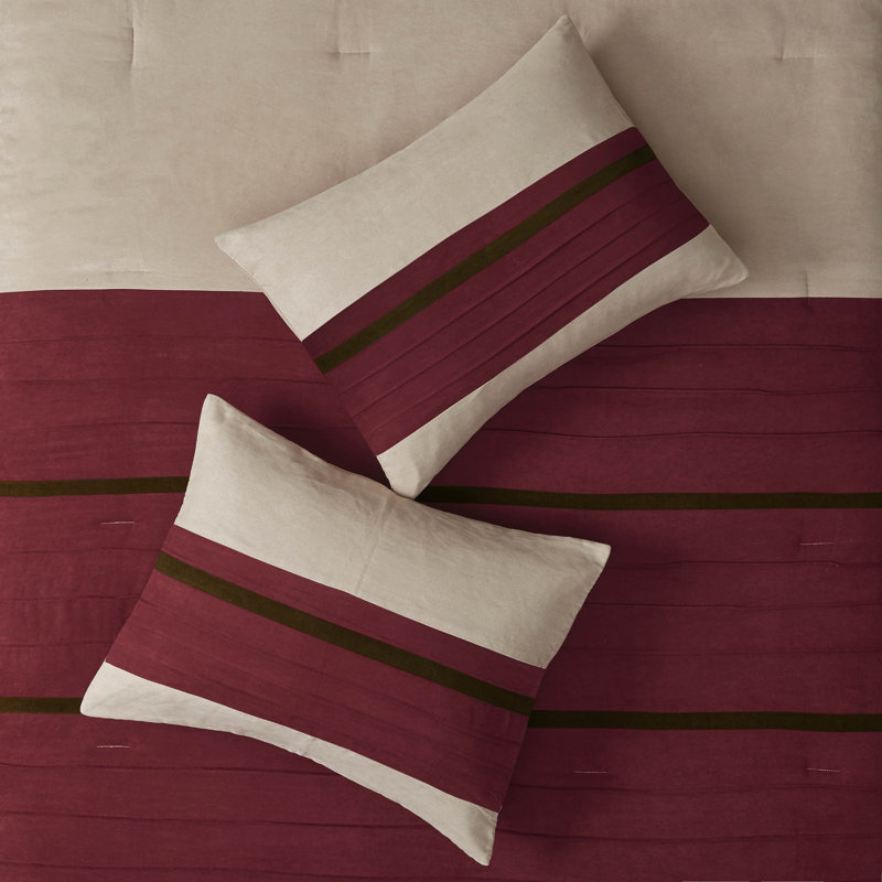 King Red Microfiber 7-Piece Striped Comforter Set