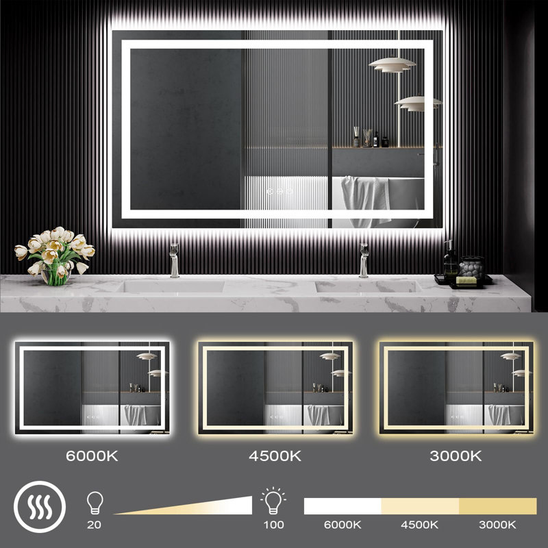 Miroir à DEL pour salle de bain, 40 po x 24 po