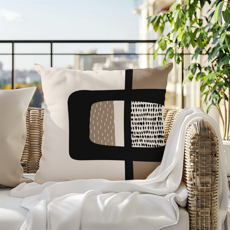 Coussin carré intérieur / extérieur pia, H 15 po x l 15 po, Beige / noir / blanc cassé