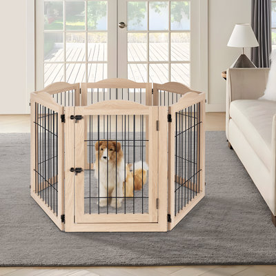 Barrière pour chien autoportante très large de 132 po avec porte de passage, clôture de parc pour animaux de compagnie en métal pour chiens, chats et petits animaux