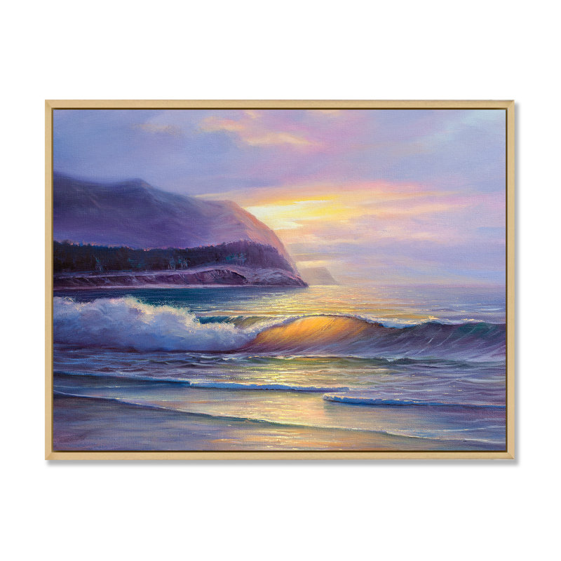 «Sunset Seascape with Sea Waves», reproduction sur toile, Toile avec cadre en érable, H 34 po x l 44 po