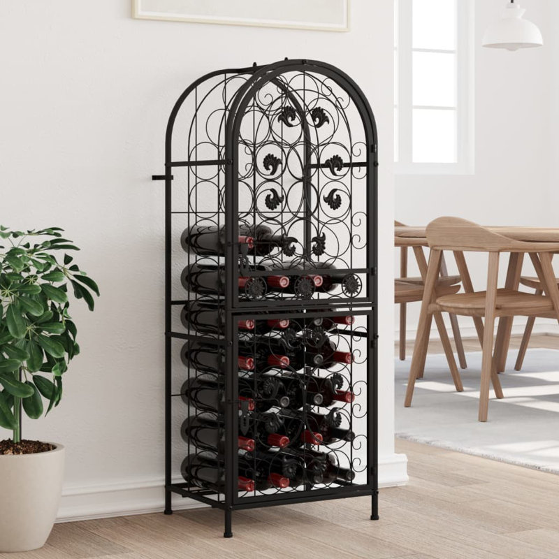 Gulfcrest Wine Rack Black Wrought Iron, 120cm H x 45cm W x 36cm D