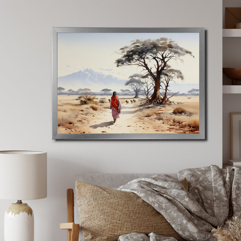 Art africain sur toile, reproduction de portrait nomade - African Nomadic Wanderer I, H 24 po x l 32 po, Cadre photo blanc