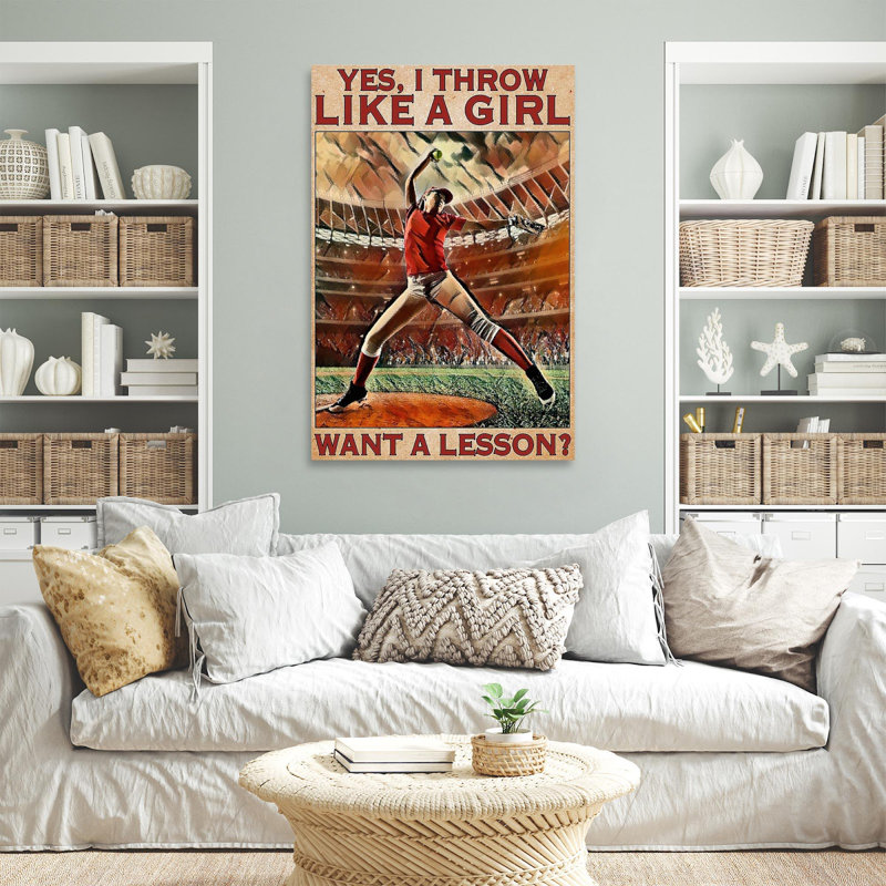 Softball «Yes I Throw Like A Girl Want A Lesson», reproduction d'art graphique sur toile tendue, H 20 x l 16 x P 1,25