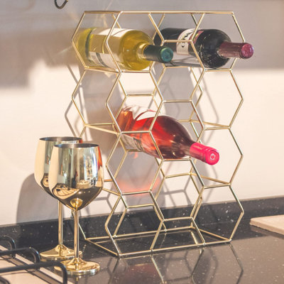 Countertop Wine Rack - 14 Bottle Freestanding Modern Gold Metal Small Wine Rack - 3 Tier Tabletop Wine Holder Stand For Cabinet, Pantry, Wine Bottle S by Prep & Savour
