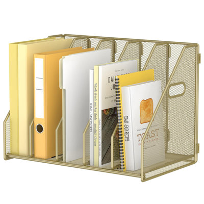 5-Vertical-Compartment Metal Desk Magazine Holder