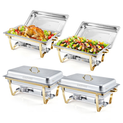 Ensemble de 4 réchauds carrés en acier inoxydable pour fondue, couleur dorée, avec poignée anti-brûlure, idéal pour le shabu-shabu et les restaurants à domicile.