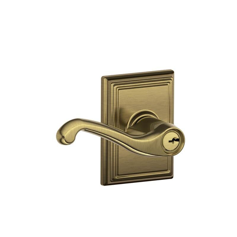 Flair Lever with Addison Trim Keyed Entry Lock, Yes, Antique Brass, Keyed Alike