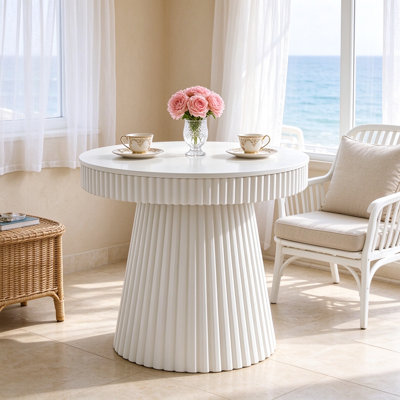 Fluted Hourglass Round Side Table, Modern Cream Solid Pedestal Accent End Table
