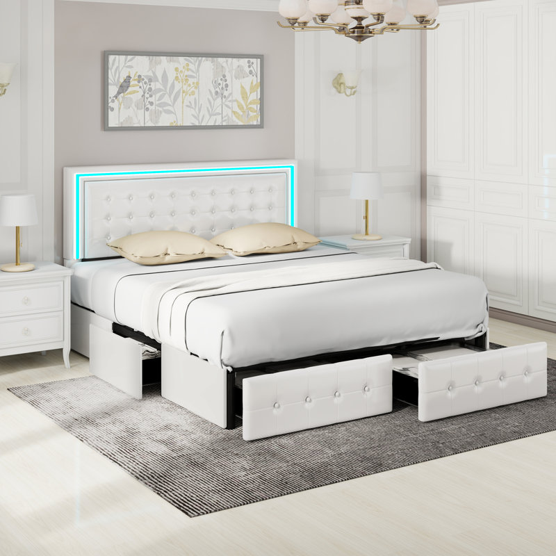 Mutsa Upholstered Panel Bed, King, White
