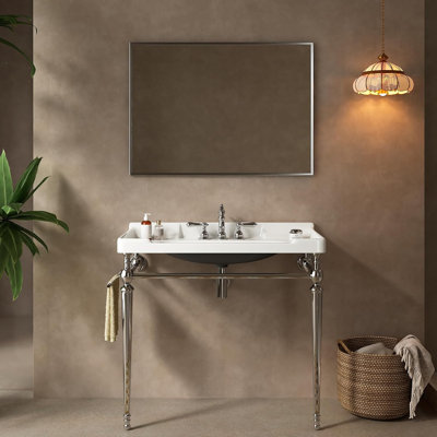 36"Free Standing Vanity Bathroom, Console Sink with 3 Tap Holes and Pop Up Drain