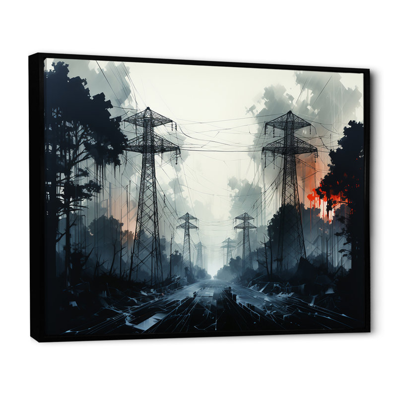 Lignes électriques en ébène orageux, H 34 po x l 44 po x P 1,5 po, Cadre flottant noir