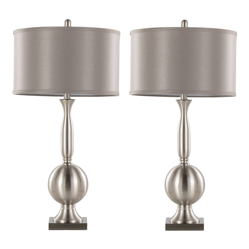 Ensemble de 2 lampes de table 30 "en nickel brossé avec abat-jour gris satiné