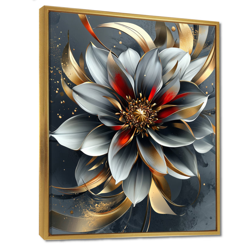 Johnny Vivid Dahlia, Reproduction avec cadre flottant, H 20 po x l 12 po, Doré