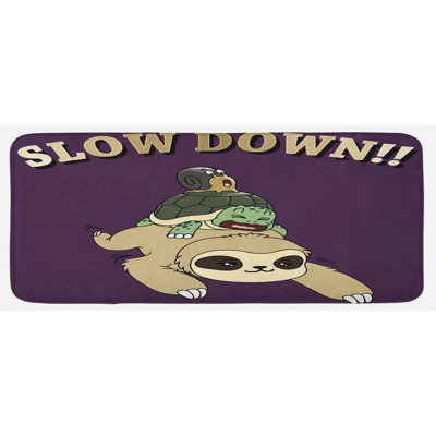 Tapis de cuisine à motif animé amusant avec sloth tortue sur le dessus de chaque autre expression ralentie