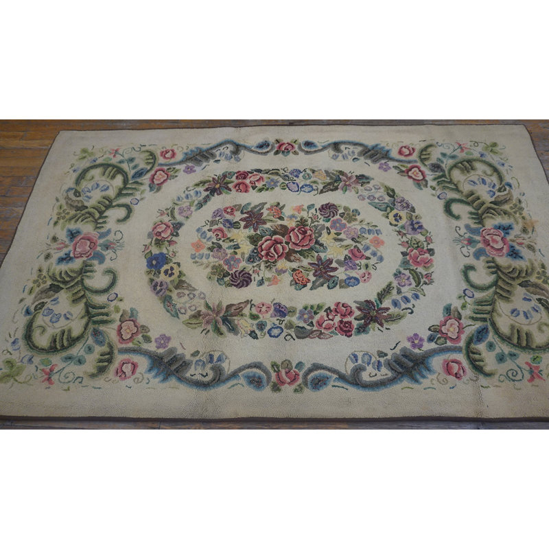 Antique Small Scatter Size Hooked American Wool 1935 Rug
