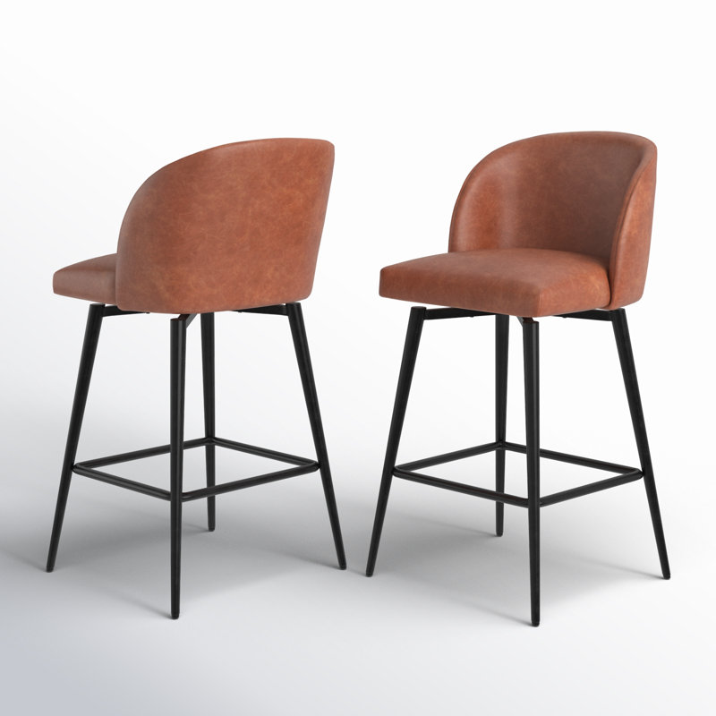 Tabouret de bar et de bar Benedit, Tabouret de comptoir (siège d'une hauteur de 27 p, Similicuir orange