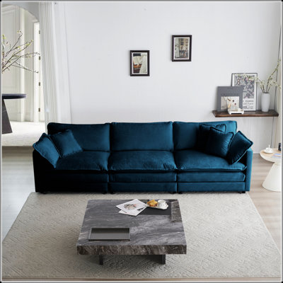 Comfortable 3-Seater Chenille Sofa With Armrest And Toss Pillows, For Modern And Retro Living Rooms