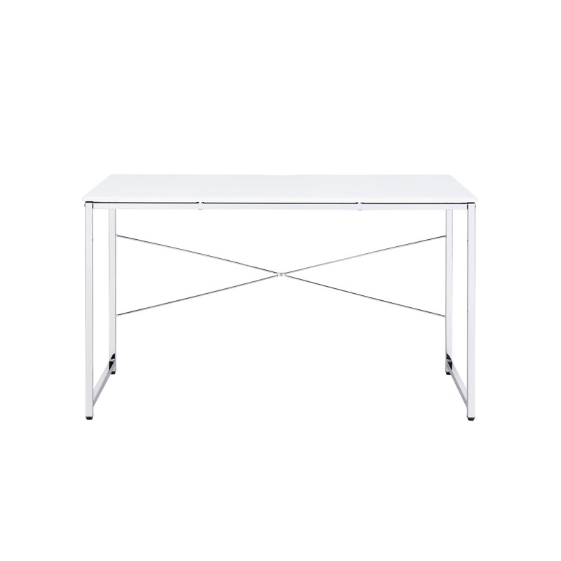 Bureau rectangulaire blanc avec structure tubulaire en métal et surface en placage barre transversale moderne 48,17 po Largeur