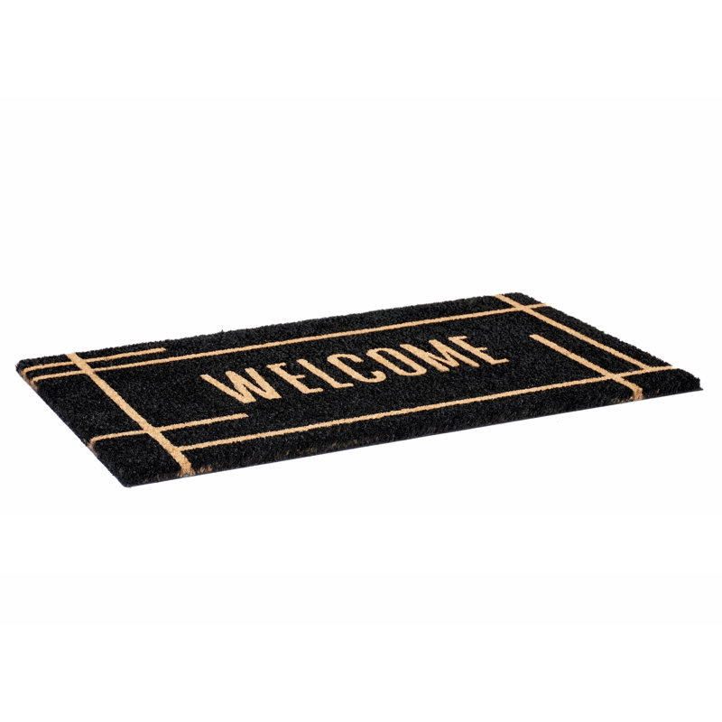 Modern Black Coconut Husk Outdoor Doormat 17" x 29"