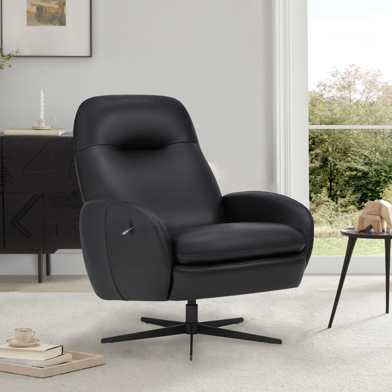 Danva Genuine Leather Swivel Recliner, Florida Black Genuine Leather