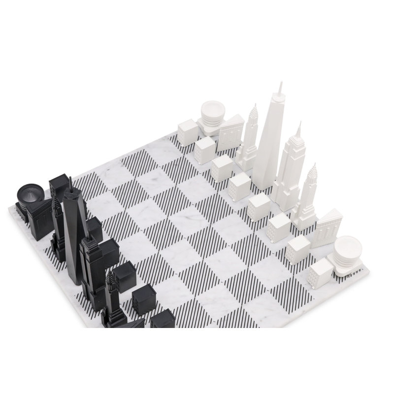 Acrylic New York Chess Set with Marble Hatch Board