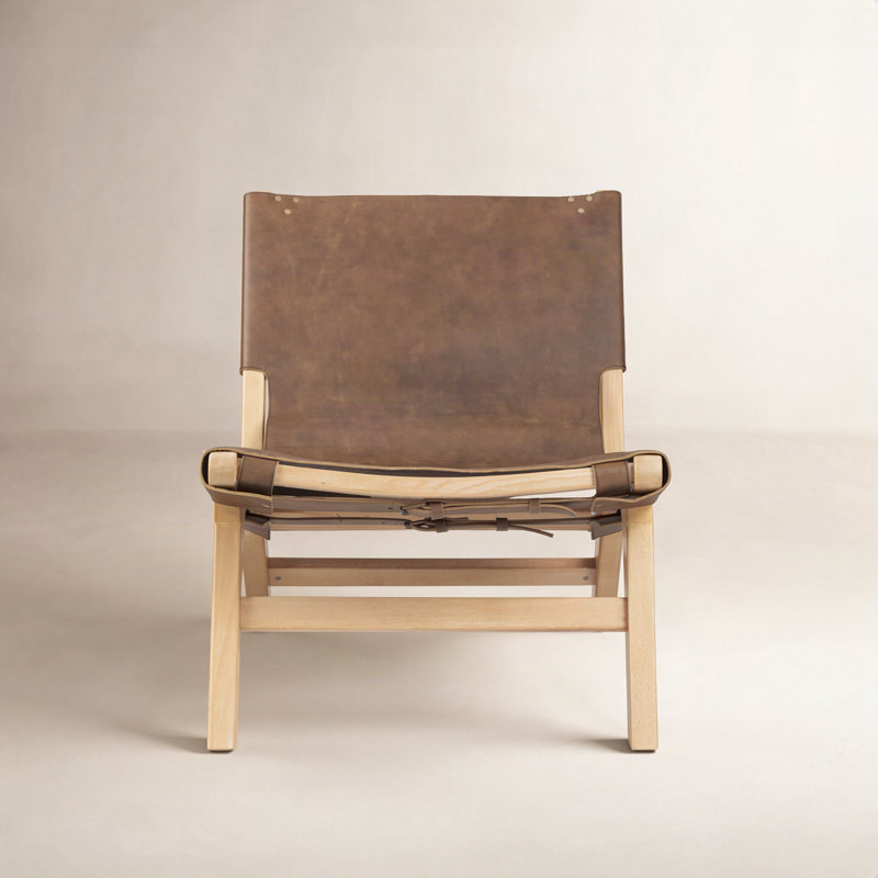 Fauteuil de chambre rembourré Coucher, Cuir véritable brun, Brun