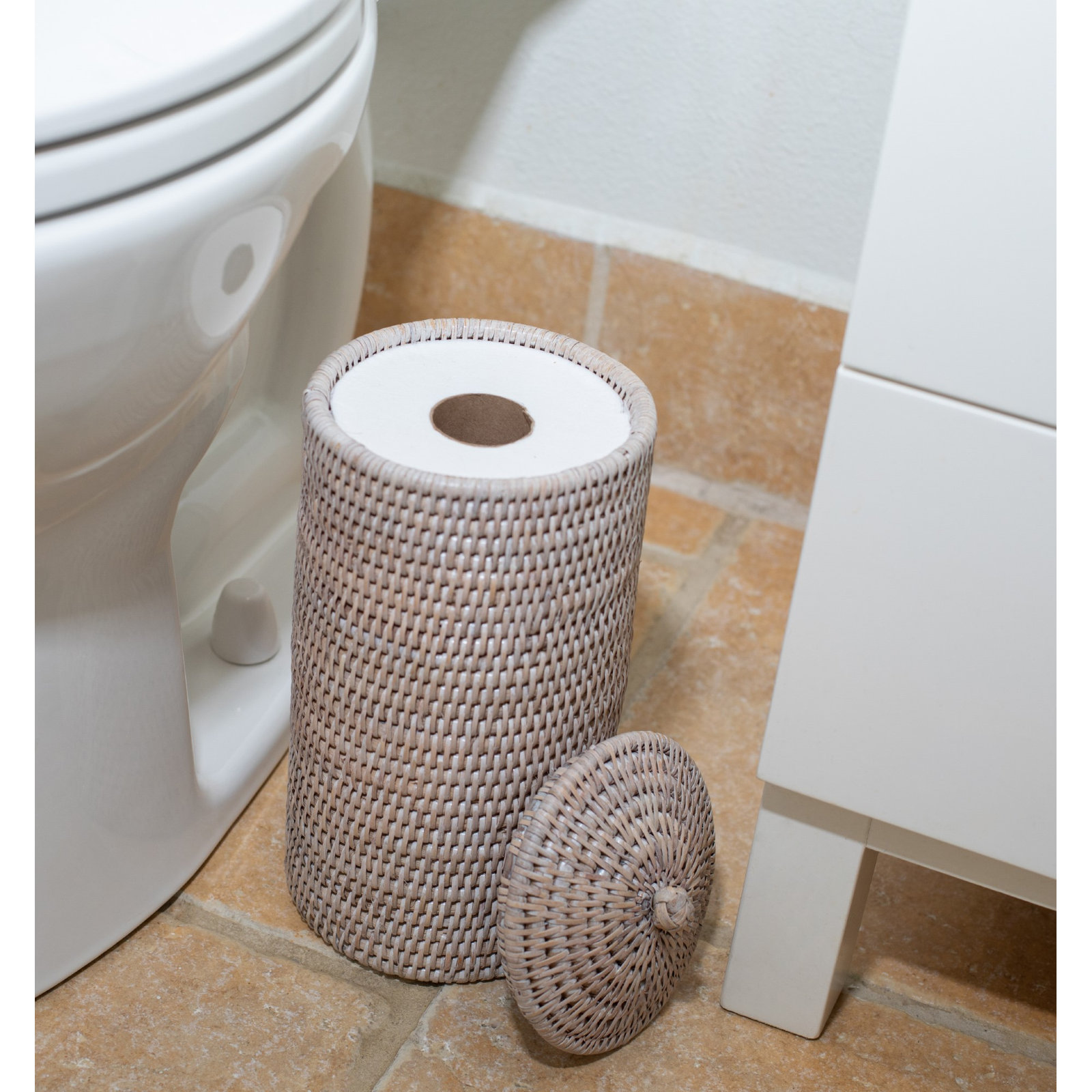 Rael Freestanding Toilet Paper Holder, White Wash