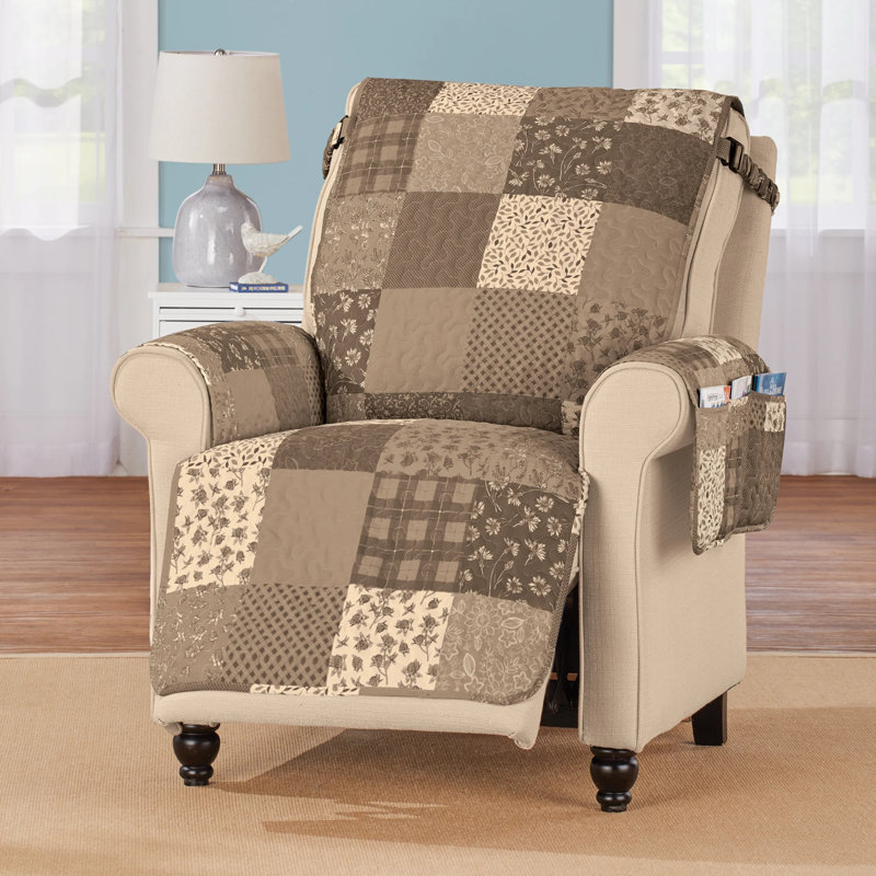 Protecteur de mobilier en patchwork classique avec poche pour accoudoirs, Polyester gris