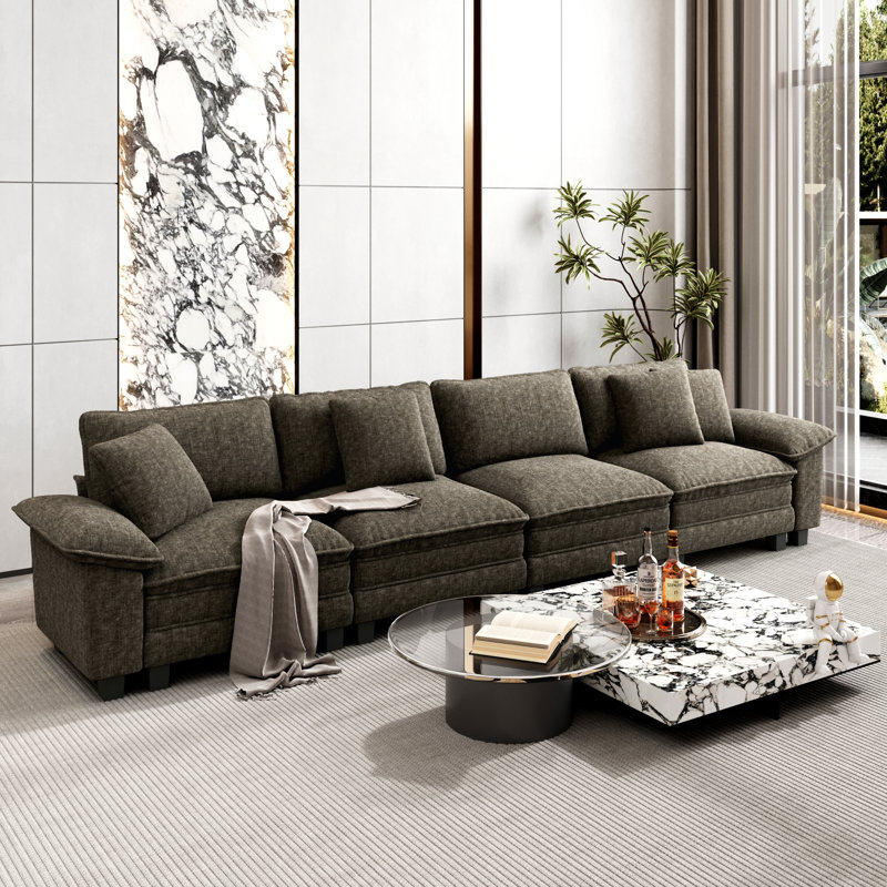 Chenille Sofa & Chaise, 4