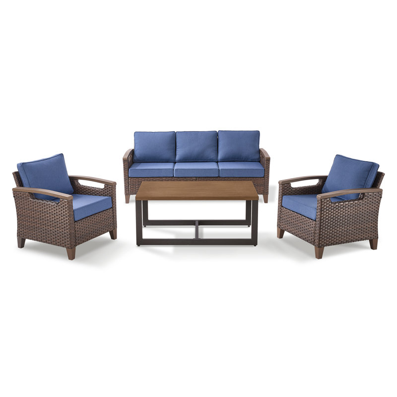 Ensemble de conversation en rotin pour l'extérieur pour 5 personnes avec table de 47,2 de large Arundel, Bleu