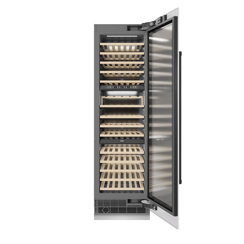 ZLINE Autograph 24 in. White Matte 100 Bottle Column Wine Cooler with Gold Accents, Black